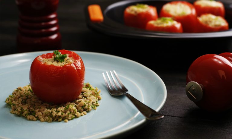 Baked Stuffed Tomato with Soy & Tofu