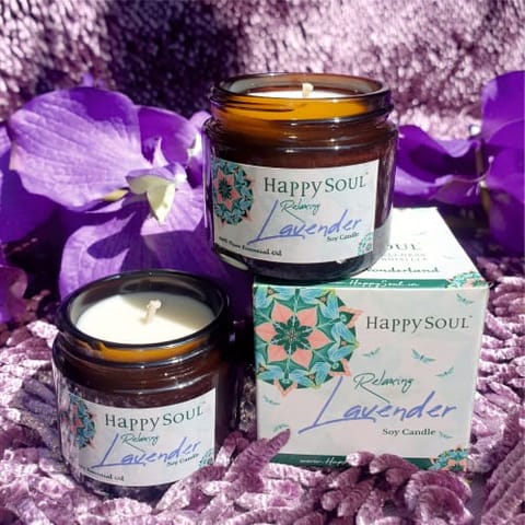 2222Happy Soul Relaxing Lavender 100% Essential oil soy candle